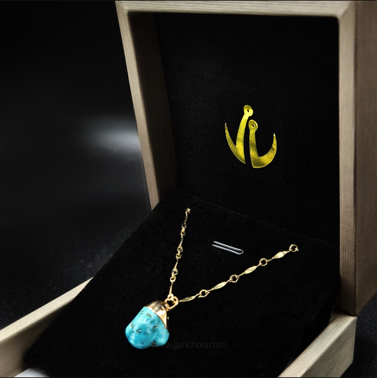 Raw Persian Turquoise in 10K Gold Necklace | DECEMBER Birthstone