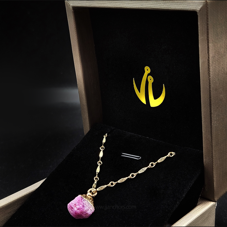Raw Indian Ruby in 10K Gold Necklace | JULY Birthstone