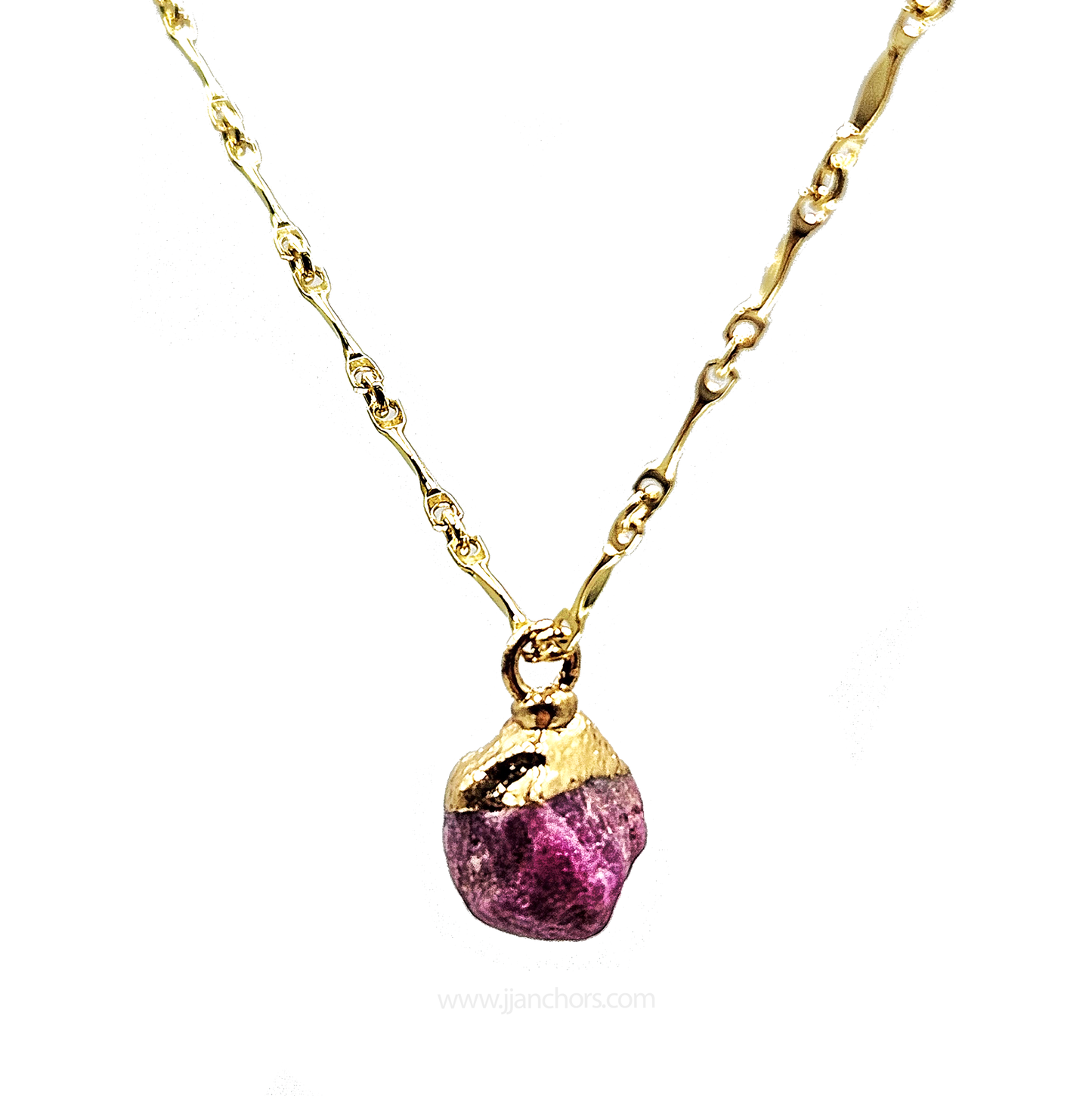 Raw Indian Ruby in 10K Gold Necklace | JULY Birthstone