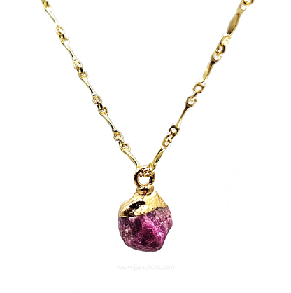 Raw Indian Ruby in 10K Gold Necklace | JULY Birthstone
