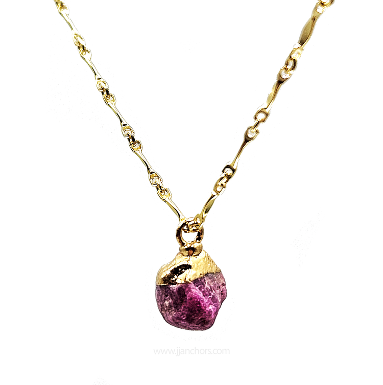 Raw Indian Ruby in 10K Gold Necklace | JULY Birthstone
