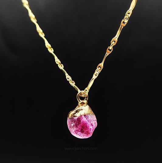 Raw Indian Ruby in 10K Gold Necklace | JULY Birthstone