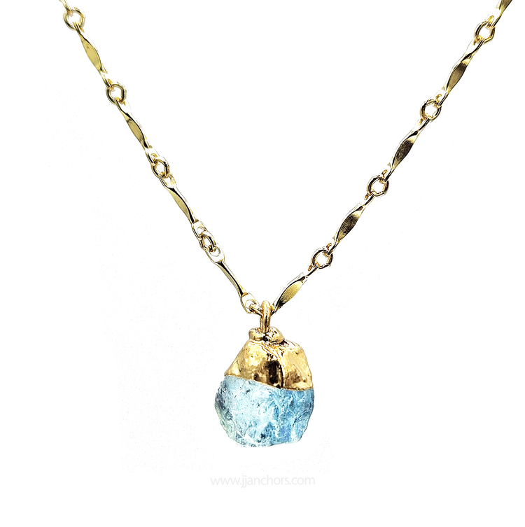 Raw Brazilian Aquamarine in 10K Gold Necklace | MARCH Birthstone