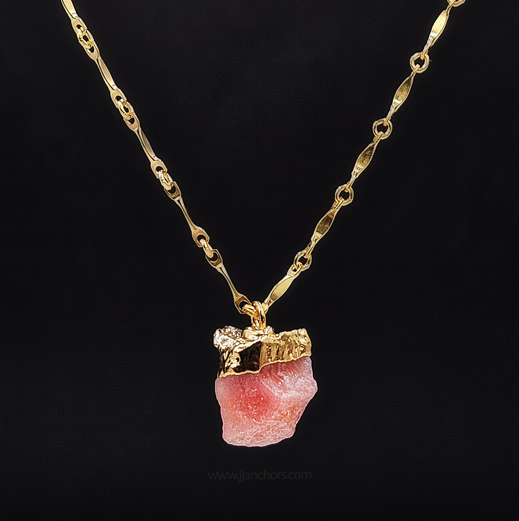 Raw Peruvian Pink Opal in 10K Gold Necklace | OCTOBER Birthstone
