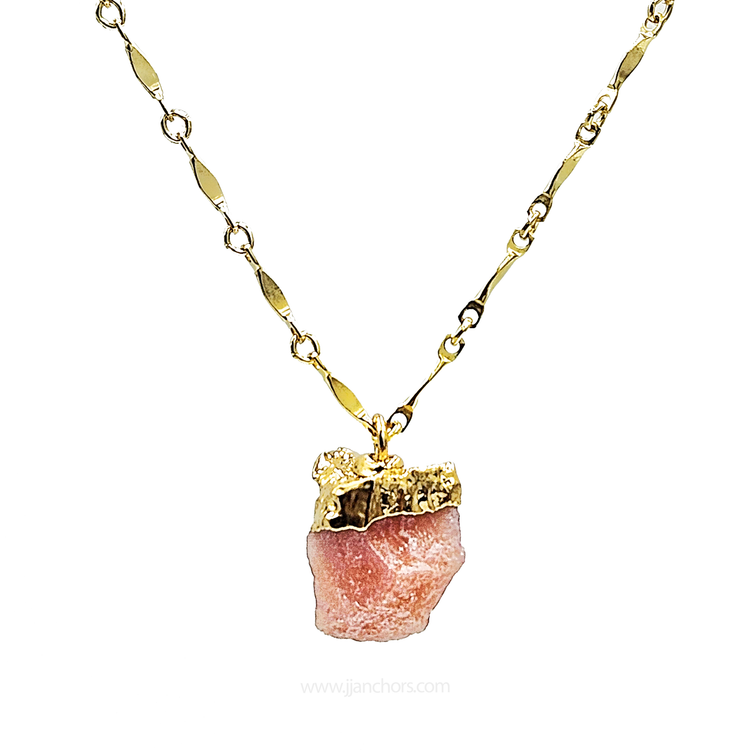 Raw Peruvian Pink Opal in 10K Gold Necklace | OCTOBER Birthstone