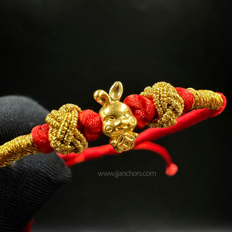 24 karat Lucky Rabbit Bracelet in Tibetan Lucky Red String
