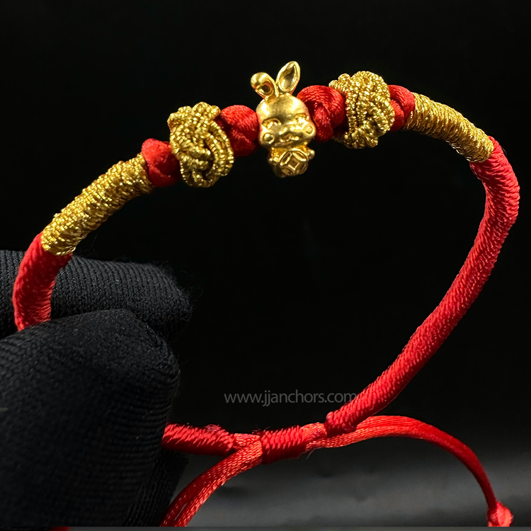 24 karat Lucky Rabbit Bracelet in Tibetan Lucky Red String