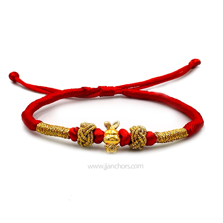 24 karat Lucky Rabbit Bracelet in Tibetan Lucky Red String