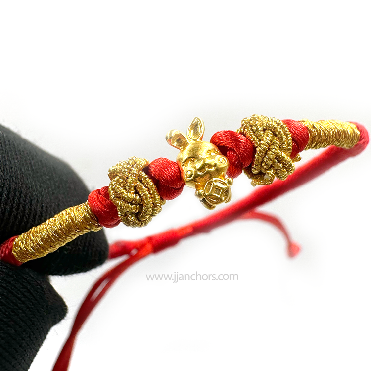 24 karat Lucky Rabbit Bracelet in Tibetan Lucky Red String