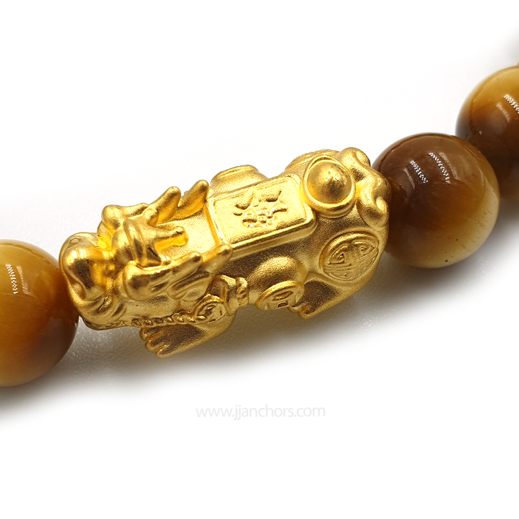 24 Karat Gold  Lucky Pi Yao Golden Tiger's Eye, Pyrite and 12K Golds