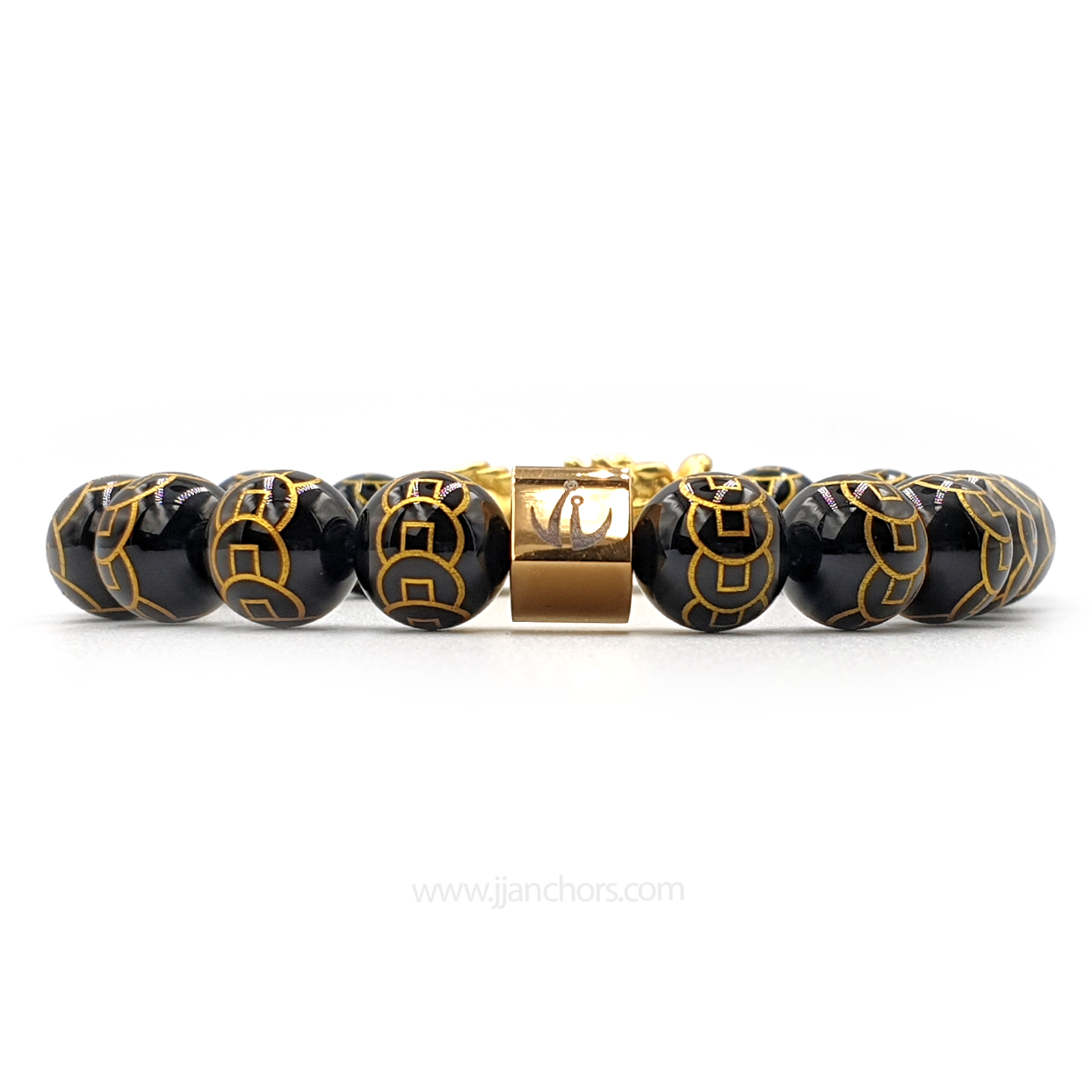 24 Karat Gold Lucky Pi Yao in Black Obsidian | 9 Emperor Coins