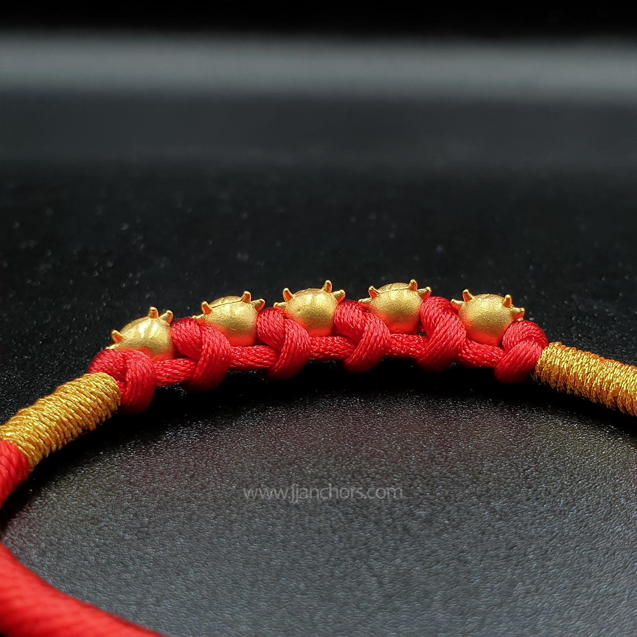 24 karat Five Elemental Lucky Ox Bracelet in Tibetan Lucky Red String