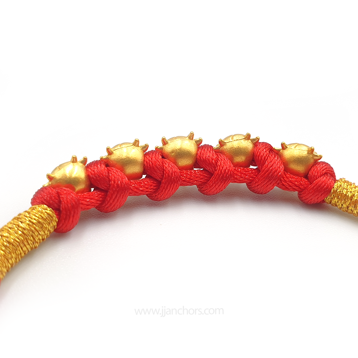 24 karat Five Elemental Lucky Ox Bracelet in Tibetan Lucky Red String