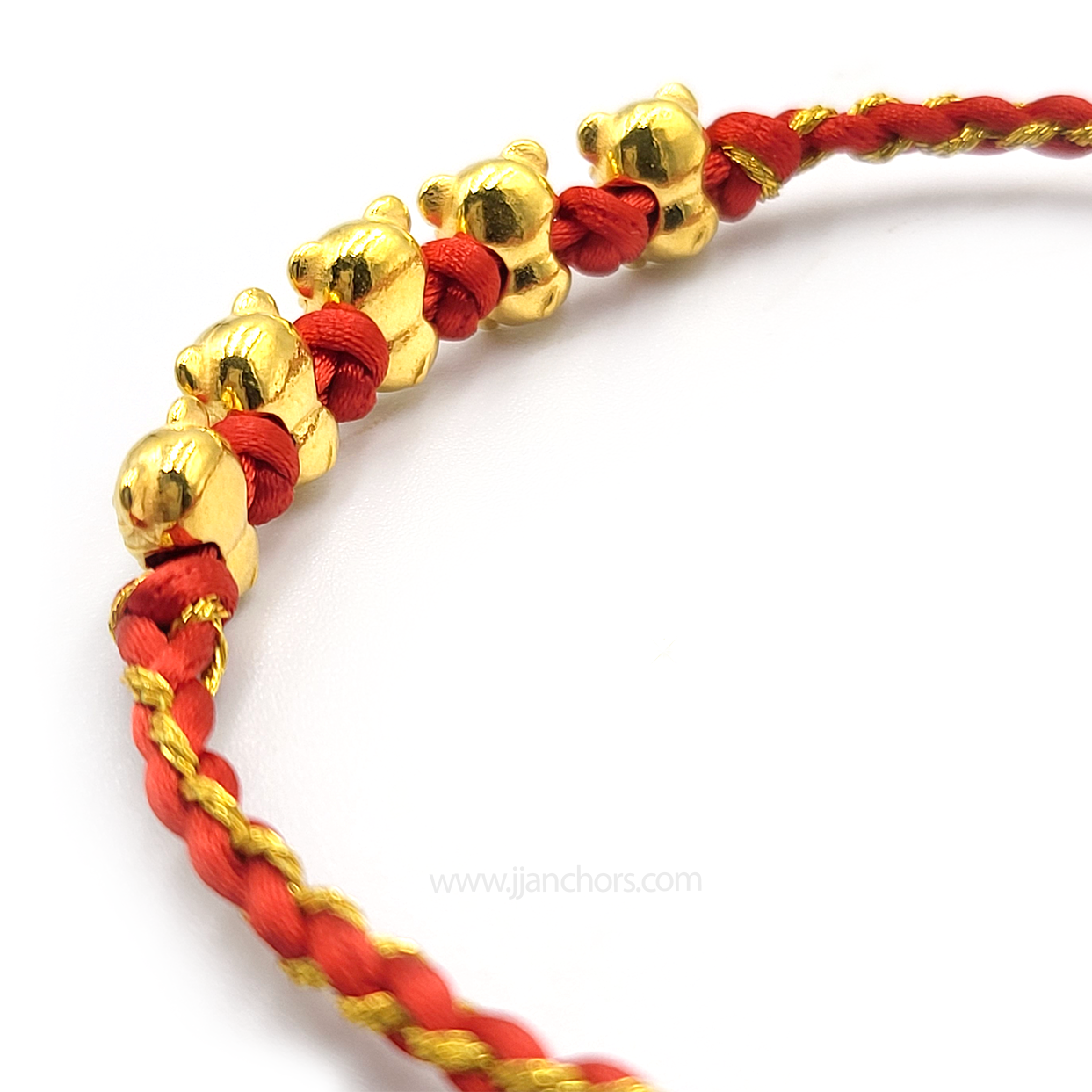 24 karat Five Lucky Tiger Bracelet in Tibetan Lucky Red String