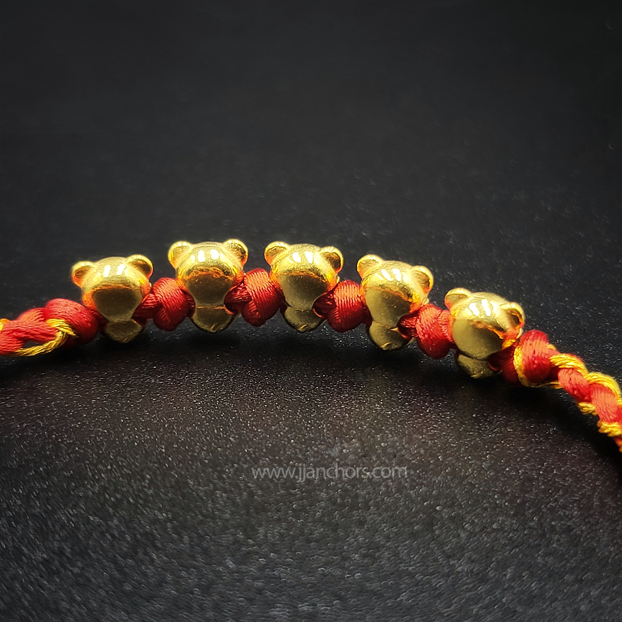 24 karat Five Lucky Tiger Bracelet in Tibetan Lucky Red String