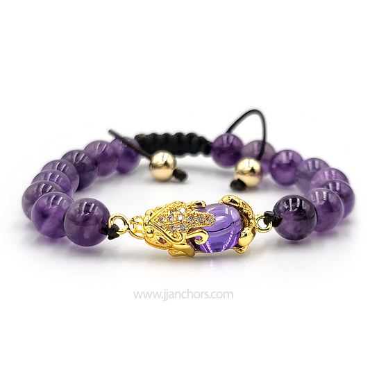 Amethyst Money Catcher PiYao Bracelet with 12K Gold & Amethyst