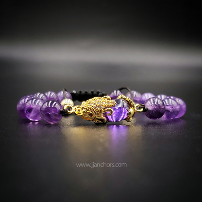 Amethyst Money Catcher PiYao Bracelet with 12K Gold & Amethyst