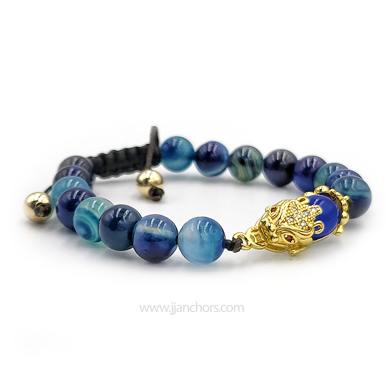 Blue Agate Money Catcher PiYao Bracelet with 12K Gold & Blue Agates