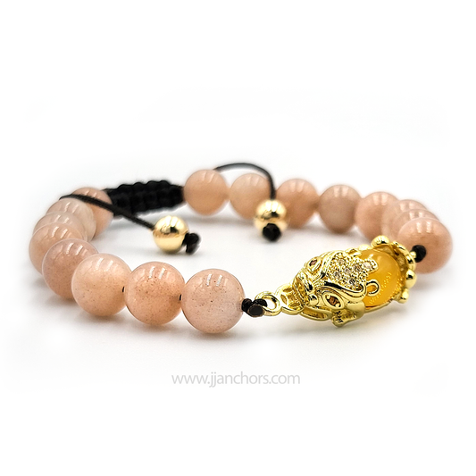 Citrine Money Catcher PiYao Bracelet with 12K Gold & Sunstone
