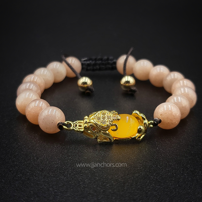 Citrine Money Catcher PiYao Bracelet with 12K Gold & Sunstone