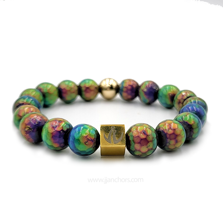 Rare Mood Color-Changing Chinese Rainbow Hematite with 12K Gold