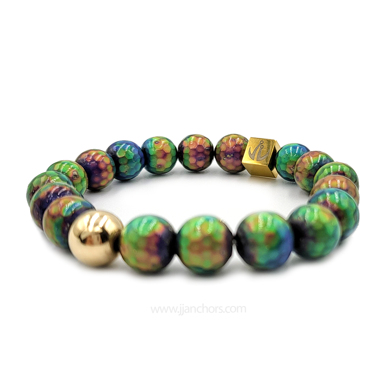 Rare Mood Color-Changing Chinese Rainbow Hematite with 12K Gold