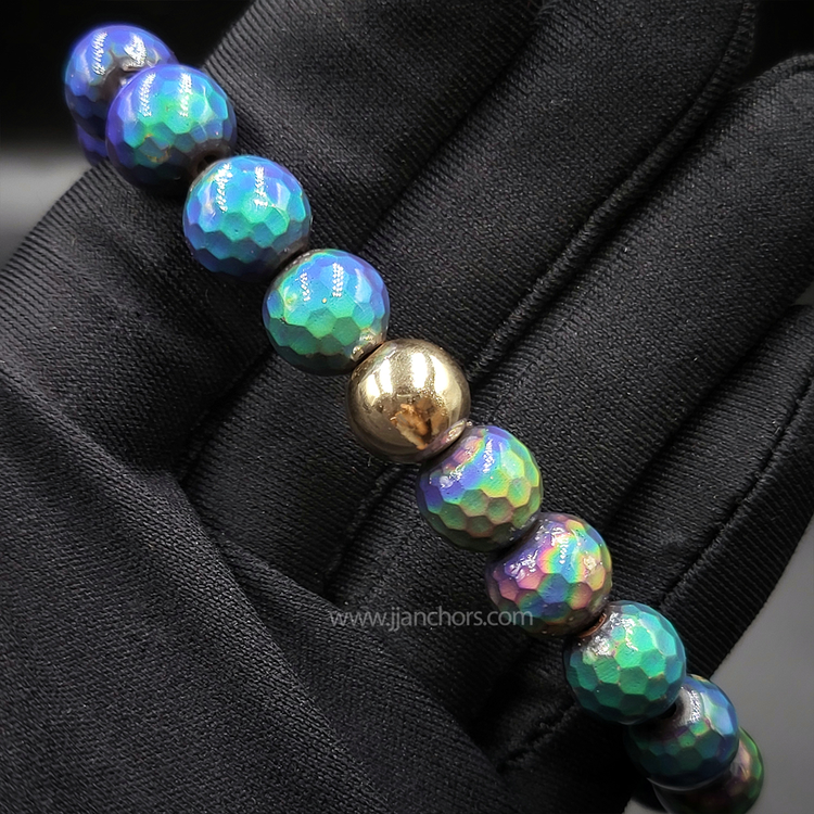 Rare Mood Color-Changing Chinese Rainbow Hematite with 12K Gold