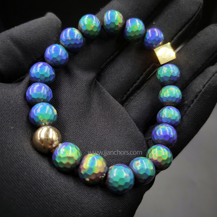 Rare Mood Color-Changing Chinese Rainbow Hematite with 12K Gold