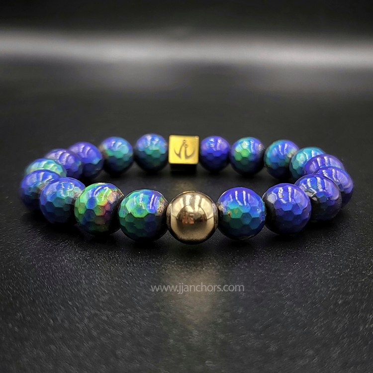 Rare Mood Color-Changing Chinese Rainbow Hematite with 12K Gold