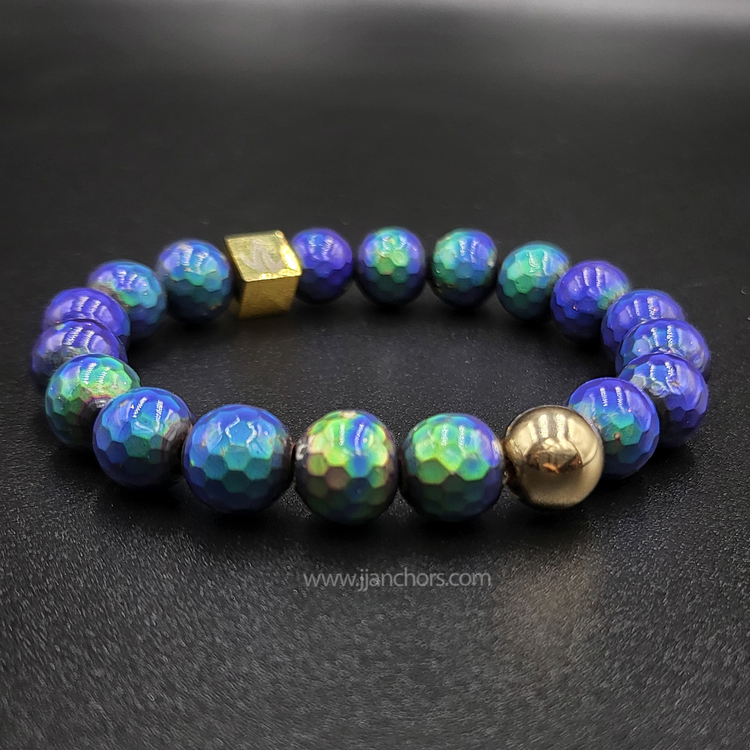 Rare Mood Color-Changing Chinese Rainbow Hematite with 12K Gold