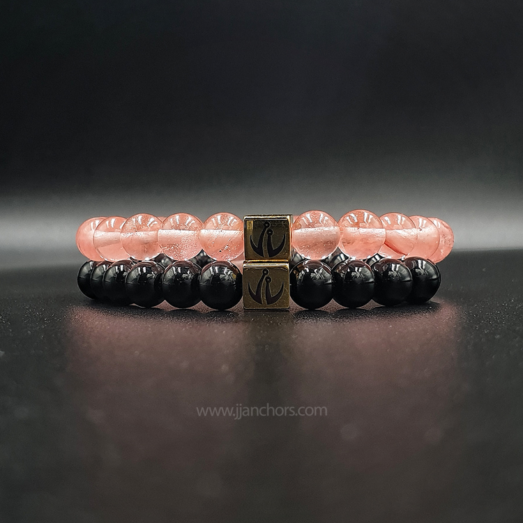 Distance Bracelet II - Cherry Quartz | Black Onyx | 12K Gold
