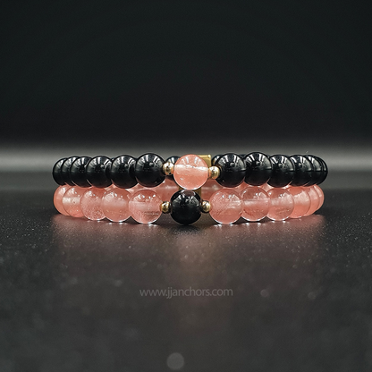 Distance Bracelet II - Cherry Quartz | Black Onyx | 12K Gold