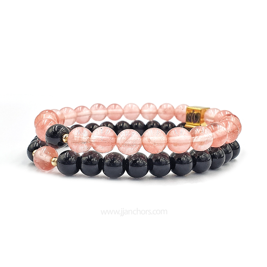 Distance Bracelet II - Cherry Quartz | Black Onyx | 12K Gold