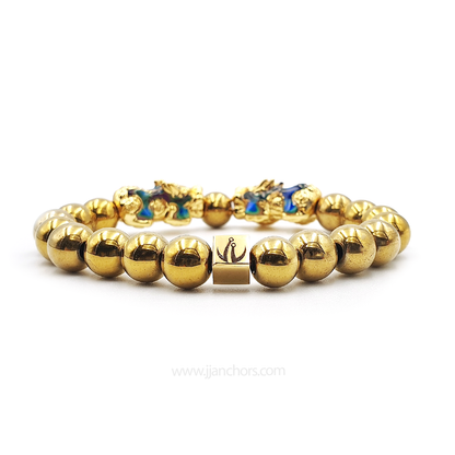 Double Lucky Pixiu in Gold Hematite
