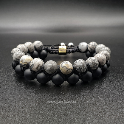 Greg - Shamballa Map Jasper | Matte Black Onyx