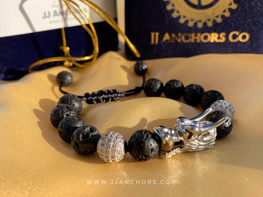 Draco - Lava Stone | Cubic Zirconia | Silver Stainless Steel | Hematite