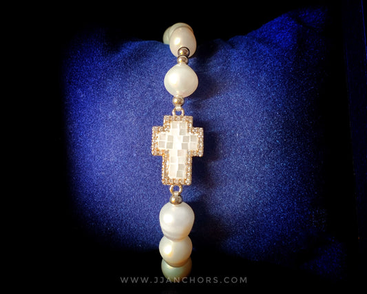 White Holy Rosary with 12K Gold