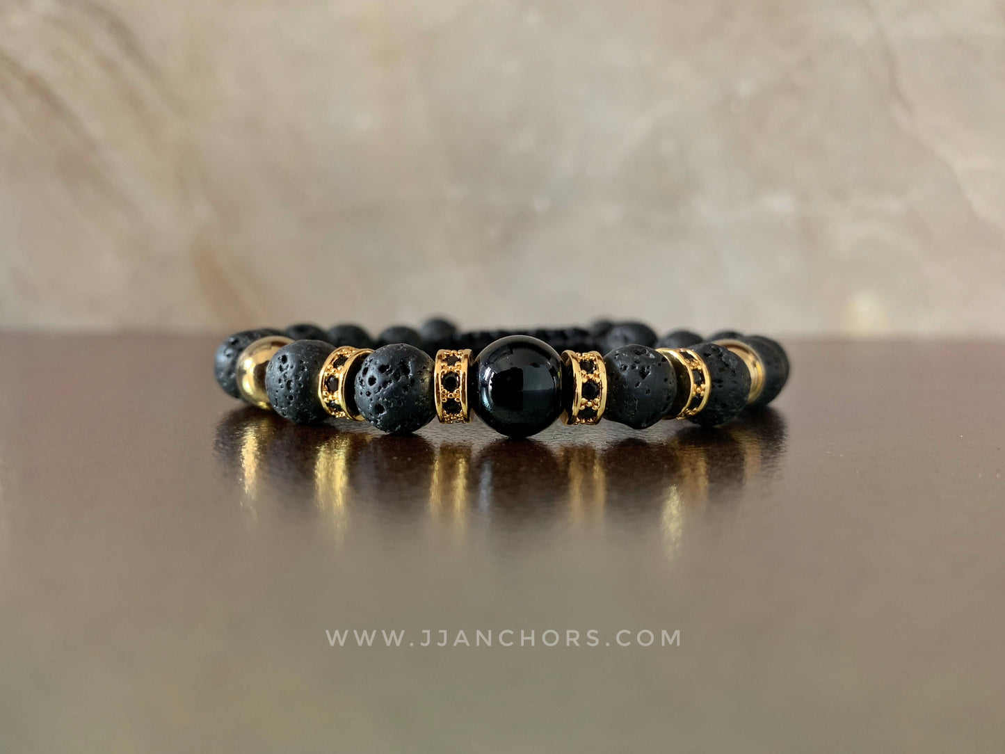 Lucio - Black Onyx | Lava Stone | Cubic Zirconia | 12K Gold