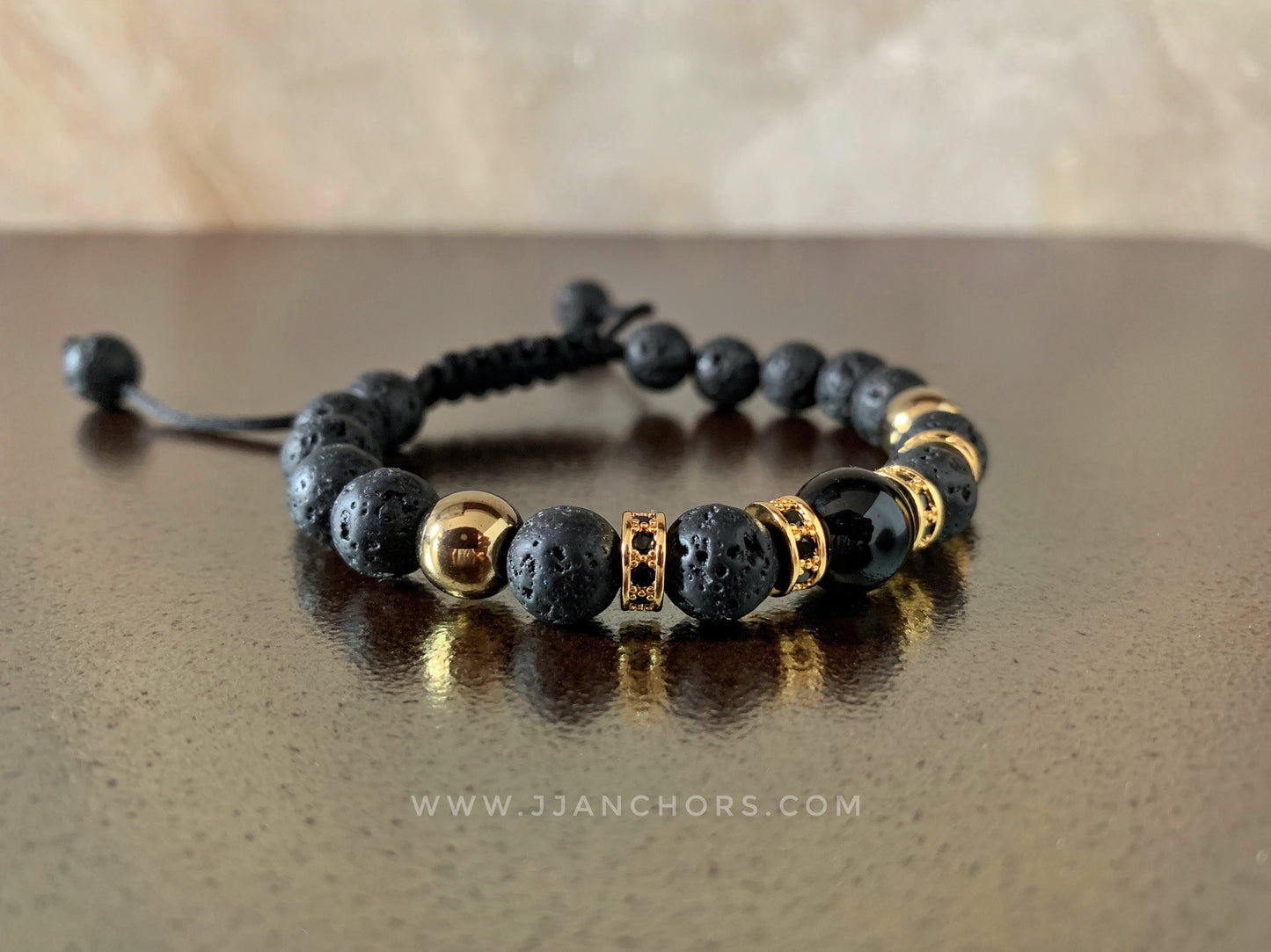 Lucio - Black Onyx | Lava Stone | Cubic Zirconia | 12K Gold