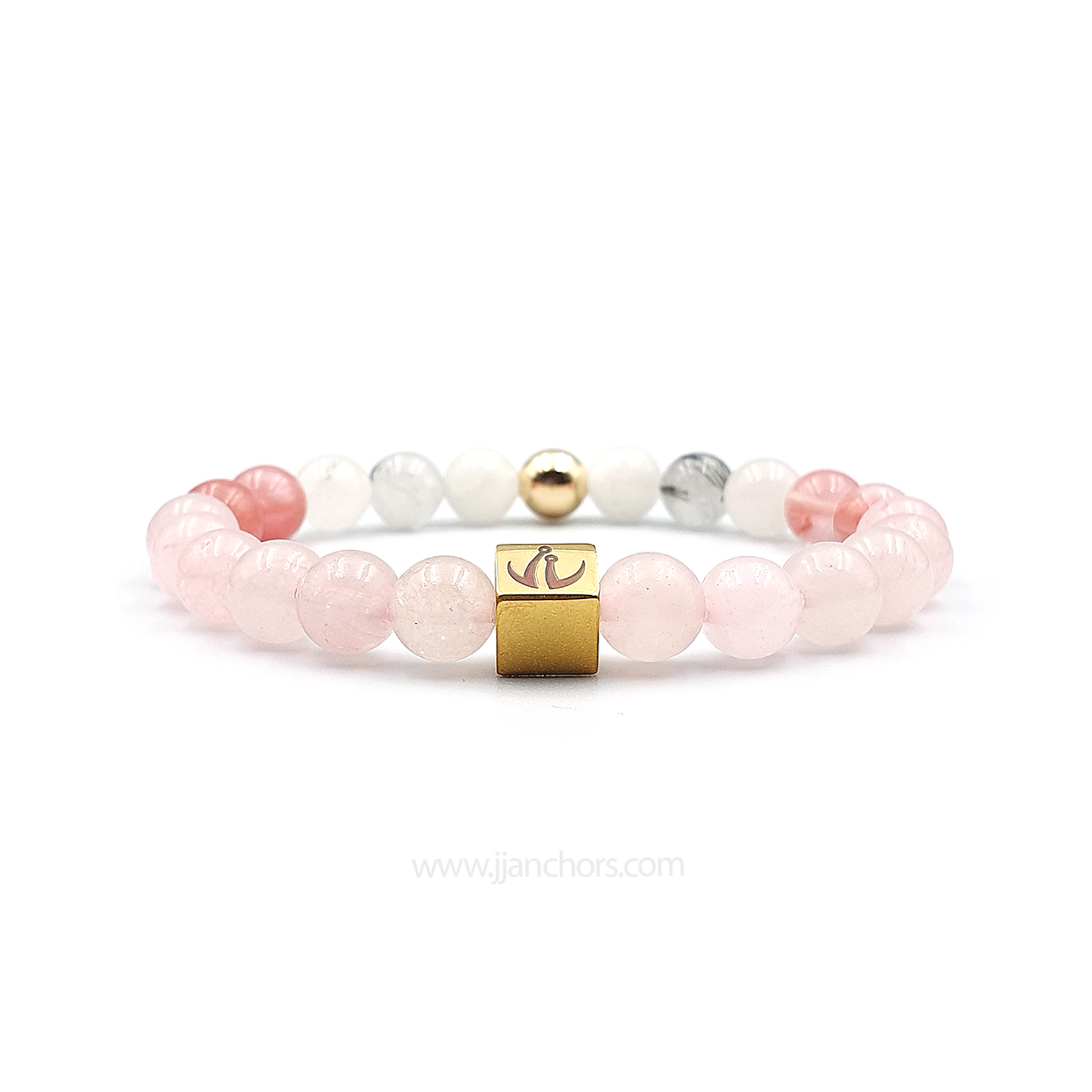 Love Bracelet with 12K Gold, Tourmalinated Quartz and Cherry Love Bracelet with 12K Gold, Tourmalinated Quartz and Cherry