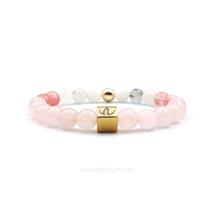 Love Bracelet with 12K Gold, Tourmalinated Quartz and Cherry Quartz