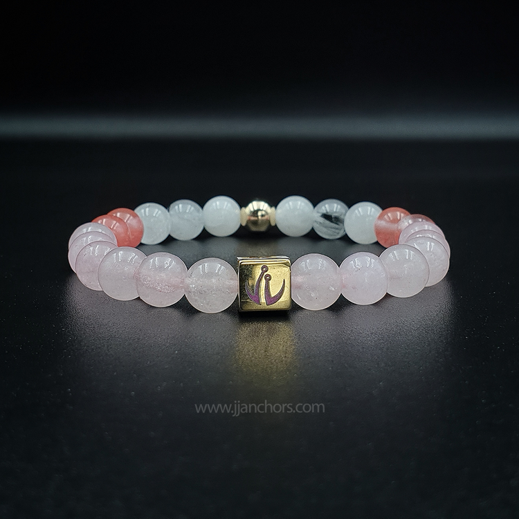 Love Bracelet with 12K Gold, Tourmalinated Quartz and Cherry Quartz