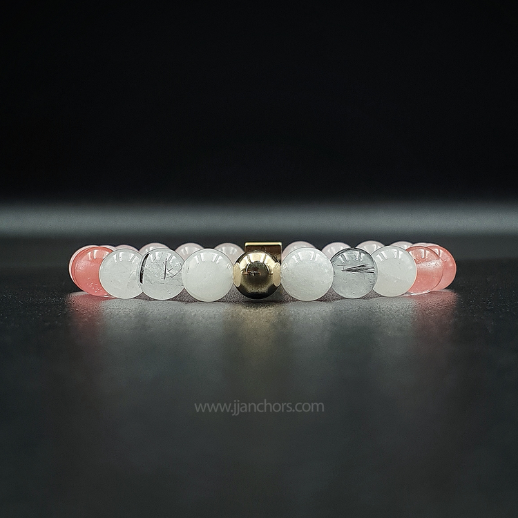 Love Bracelet with 12K Gold, Tourmalinated Quartz and Cherry Quartz