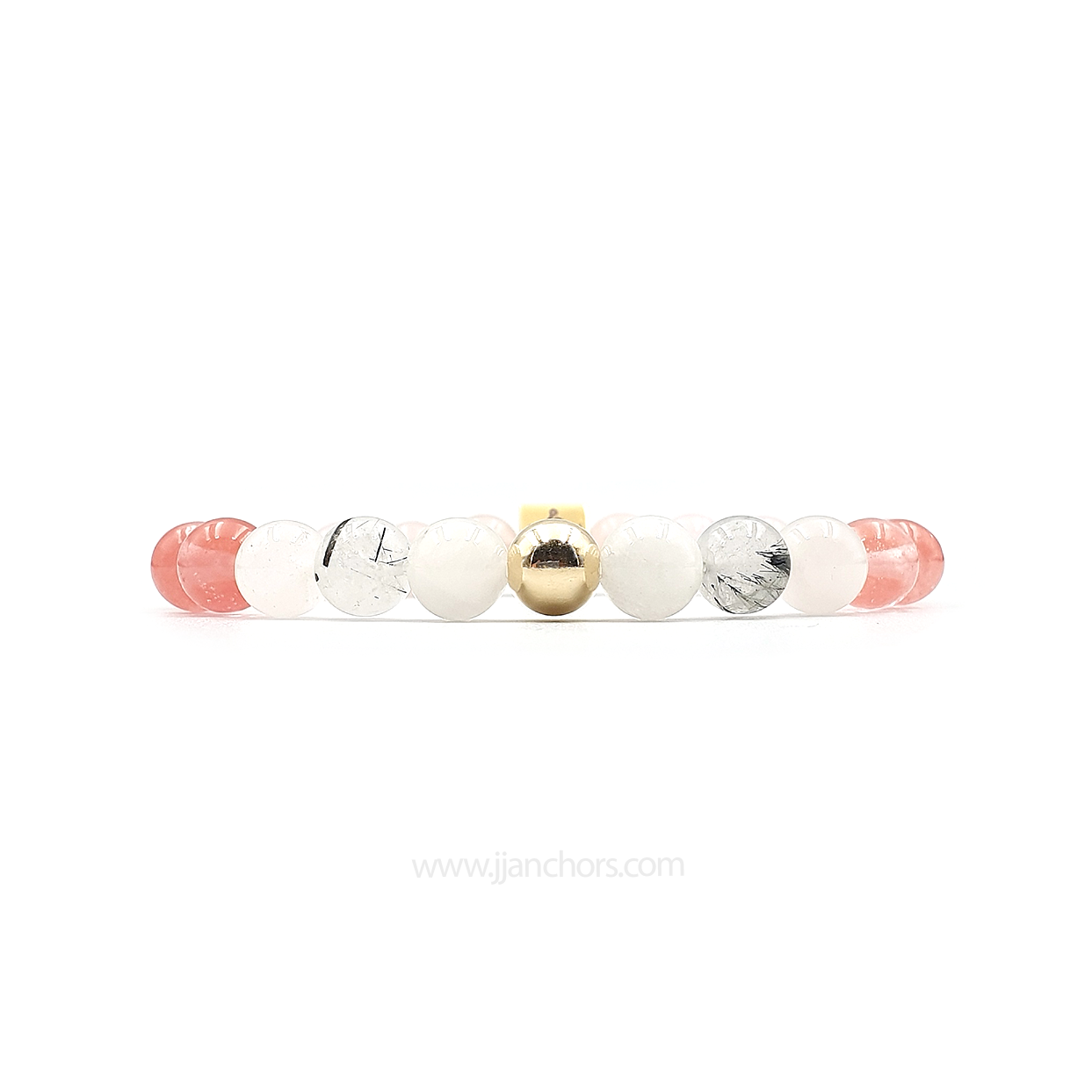 Love Bracelet with 12K Gold, Tourmalinated Quartz and Cherry Quartz