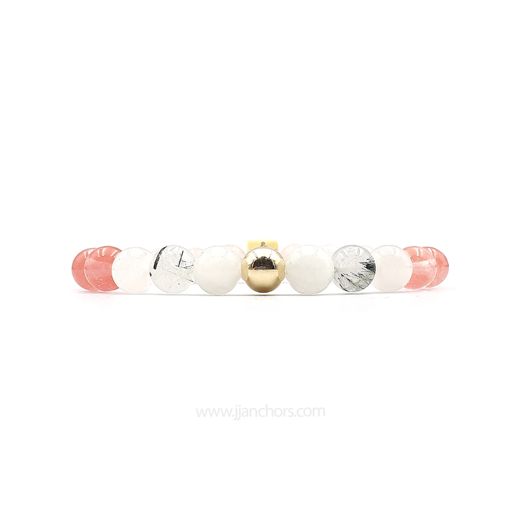 Love Bracelet with 12K Gold, Tourmalinated Quartz and Cherry Quartz