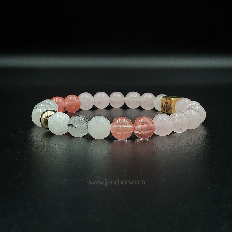 Love Bracelet with 12K Gold, Tourmalinated Quartz and Cherry Quartz