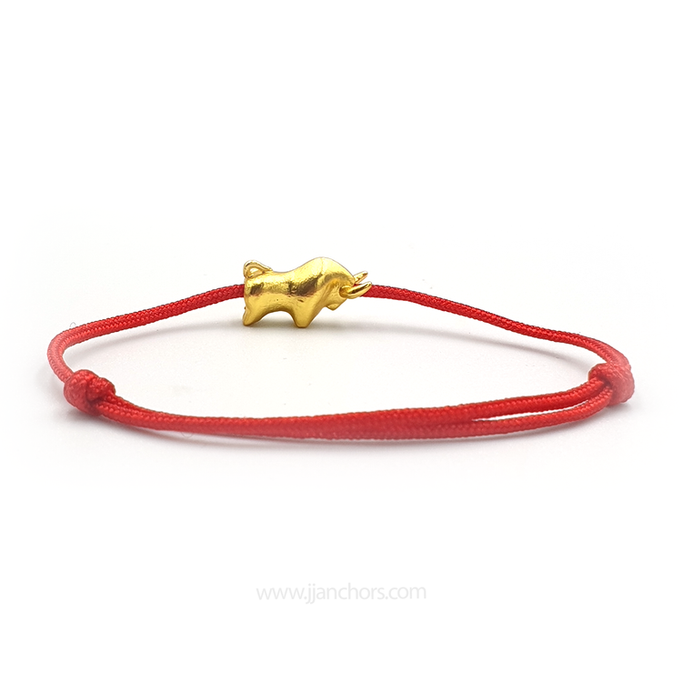Lucky Ox with Cubic Zirconia in Tibetan Lucky Red String