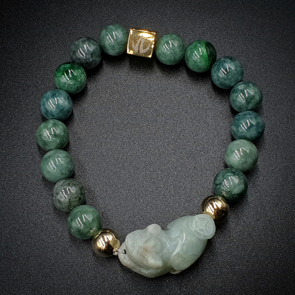 Burmese Jade Lucky Pi Yao | Mountain Jade | 14K Gold