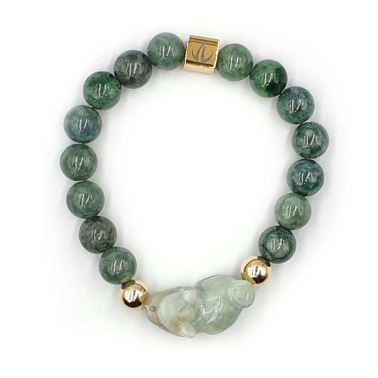 Burmese Jade Lucky Pi Yao | Mountain Jade | 12K Gold