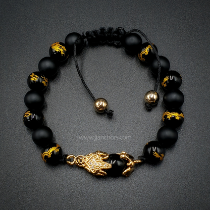 Black Money Catcher PiYao Bracelet with 12K Gold & Dragon Mantra